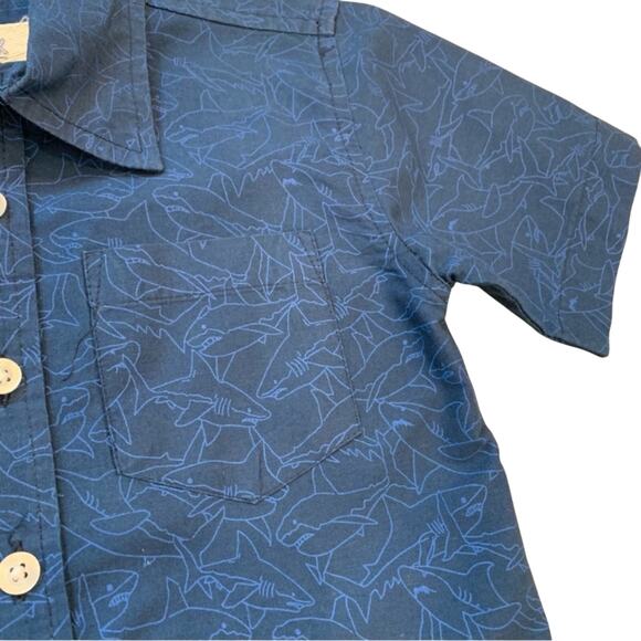 Alex & Jack Blue Shark Stencil Print Button Down Short Sleeve Shirt - Picture 4 of 7